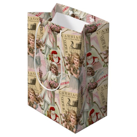Pastel Roze Victoriaans Kerstmis Medium Cadeauzakje (Achterkant Gekanteld)