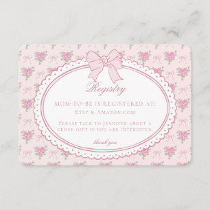 Pastel Roze Vintage Fantasie Bloemen Baby Cadeau L Informatiekaartje