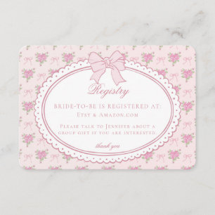 Pastel Roze Vintage Fantasie Bloemrijke Bruidsregi Informatiekaartje
