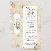 Pastel roze vintage roos huwelijksmenu kaart (Voorkant / Achterkant)