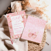 Pastel Roze Vlinder Baby shower Uitnodiging