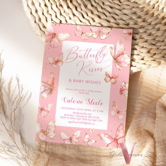 Pastel Roze Vlinder Baby shower Uitnodiging