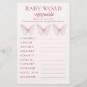 "Pastel Roze Vlinder Baby shower Woord Unscramble Flyer (Voorkant)