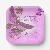 Pastel Roze Vlinder Papieren Bordje (Voorkant)