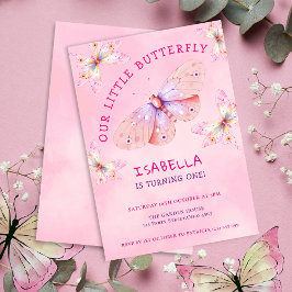 Pastel Roze Vlinder Thema Meisje's 1e Verjaardag Kaart