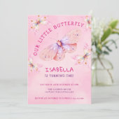 Pastel Roze Vlinder Thema Meisje's 1e Verjaardag Kaart (Staand voorkant)