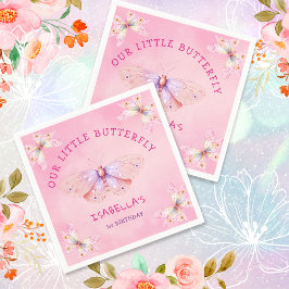 Pastel Roze Vlinder Thema Meisje's 1e Verjaardag Servet