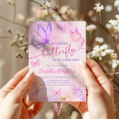 Pastel Roze Vlinder Verjaardag Uitnodiging