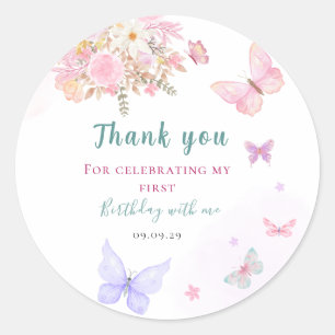Pastel roze vlindertje verjaardag ronde sticker