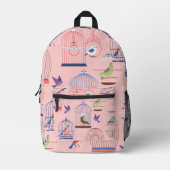 pastel roze volière vogelkooi vogels bedrukte rugzak (Voorkant)