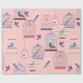 pastel roze volière vogelkooi vogels cadeaupapier (Vlak)