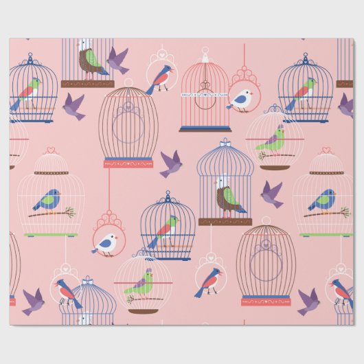 pastel roze volière vogelkooi vogels cadeaupapier (Vlak)
