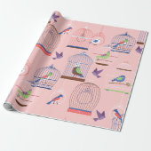 pastel roze volière vogelkooi vogels cadeaupapier (Uitgerold)