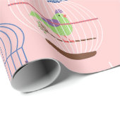 pastel roze volière vogelkooi vogels cadeaupapier (Rol Hoek)