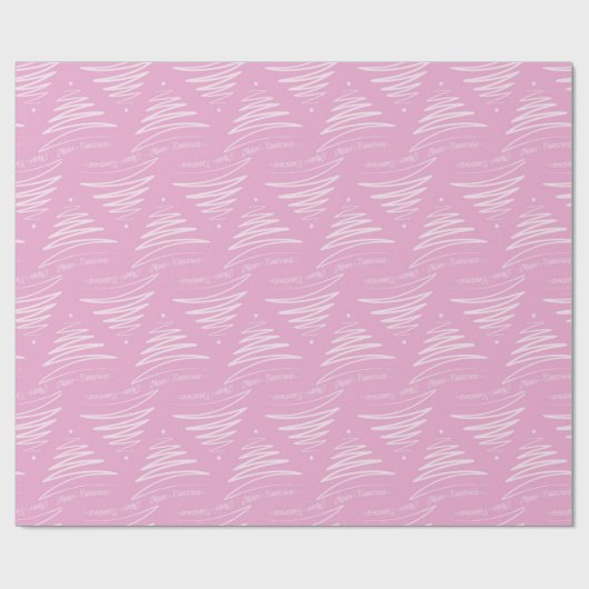 Pastel Roze Vrolijke Kerstboom Cadeaupapier (Vlak)