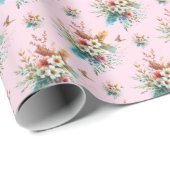Pastel Roze Waterverf Bloemen Cross Easter Cadeaupapier (Rol Hoek)