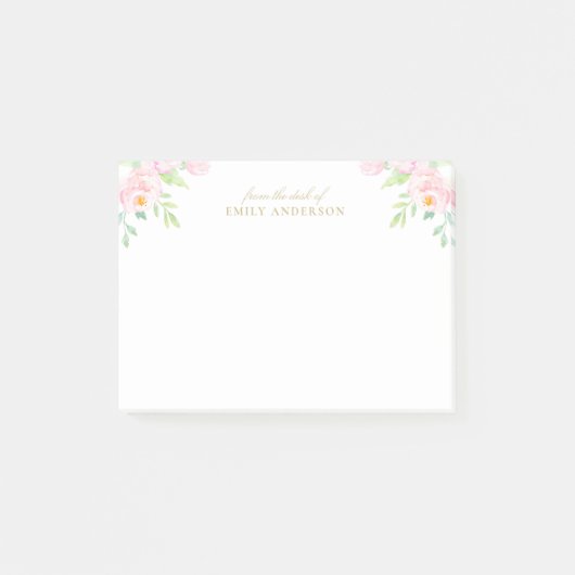 Pastel Roze Waterverf Bloemen Gepersonaliseerde na Post-it® Notes (Voorkant)