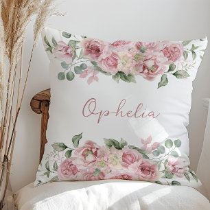 Pastel Roze Waterverf Bloemennaam Kussen