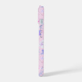 Pastel Roze Waterverf Bloemige Vlinders Monogram iPhone 15 Case (Linkerkant)