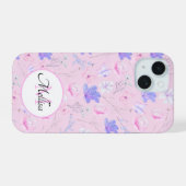 Pastel Roze Waterverf Bloemige Vlinders Monogram iPhone 15 Case (Achterkant horizontaal)