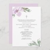 Pastel roze Waterverf Florals Twin Baptisme Kaart (Voorkant / Achterkant)