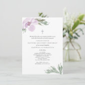 Pastel roze Waterverf Florals Twin Baptisme Kaart (Staand voorkant)