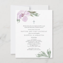 Pastel roze Waterverf Florals Twin Baptisme Kaart
