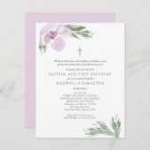 Pastel roze Waterverf Florals Twin Baptisme Kaart (Voorkant / Achterkant)