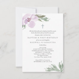 Pastel roze Waterverf Florals Twin Baptisme Kaart