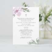 Pastel roze Waterverf Florals Twin Baptisme Kaart (Staand voorkant)