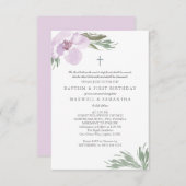 Pastel roze Waterverf Florals Twin Baptisme Kaart (Voorkant / Achterkant)