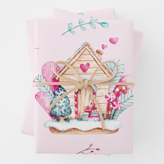 Pastel Roze Waterverf Kerstmis Inpakpapier Vel (In situ)