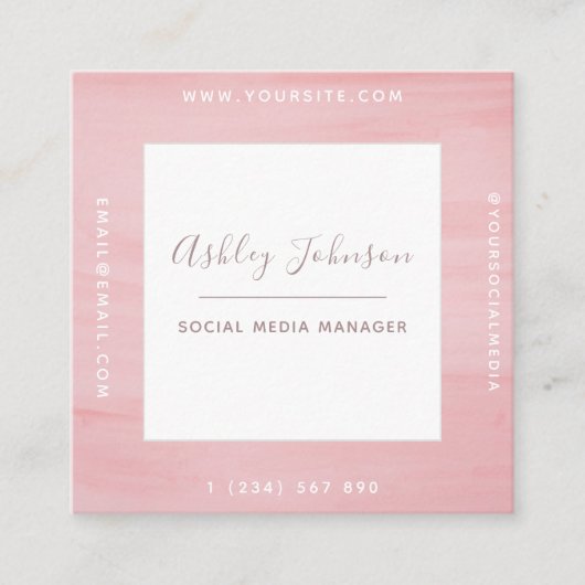 Pastel Roze Waterverf Klasse Sociale media QR Code Vierkante Visitekaartje (Voorkant)