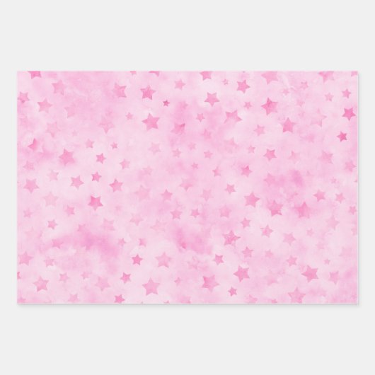 Pastel Roze Waterverf Luipaard Strepen Sterren Pri Inpakpapier Vel (Voorkant 3)