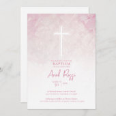 pastel roze Waterverf meisje doop uitnodiging (Voorkant / Achterkant)