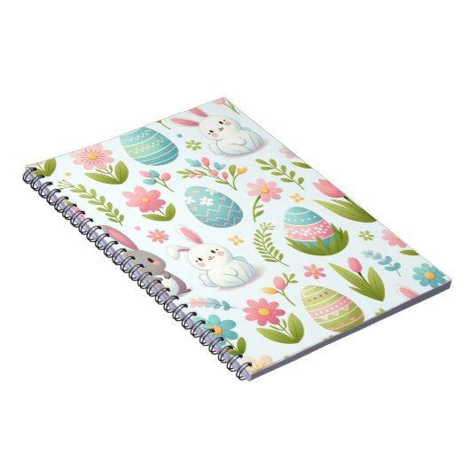 Pastel roze Waterverf paashaas met bloemen Notitieboek (Rechterzijde)