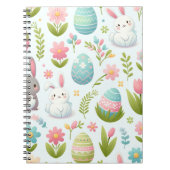 Pastel roze Waterverf paashaas met bloemen Notitieboek (Voorkant)