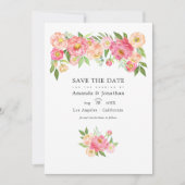 Pastel Roze Waterverf Pioenrozen Trouwfoto Save The Date (Voorkant)