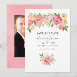 Pastel Roze Waterverf Pioenrozen Trouwfoto Save The Date