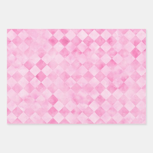 Pastel Roze Waterverf Polka Dot Chevron Diamond Inpakpapier Vel (Voorkant 3)