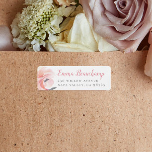 Pastel Roze Waterverf Rozen Aangepaste naam en adr Etiket