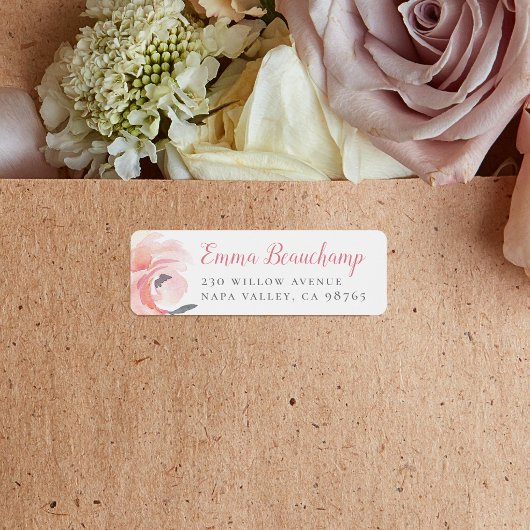 Pastel Roze Waterverf Rozen Aangepaste naam en adr Etiket