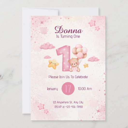 Pastel Roze Waterverf Schattigee beren Kaart (Voorkant)