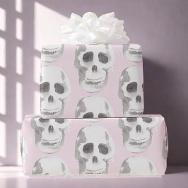 Pastel Roze Waterverf Schedel Halloween Cadeaupapier