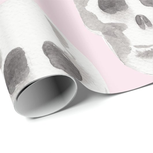 Pastel Roze Waterverf Schedel Halloween Cadeaupapier (Rol Hoek)