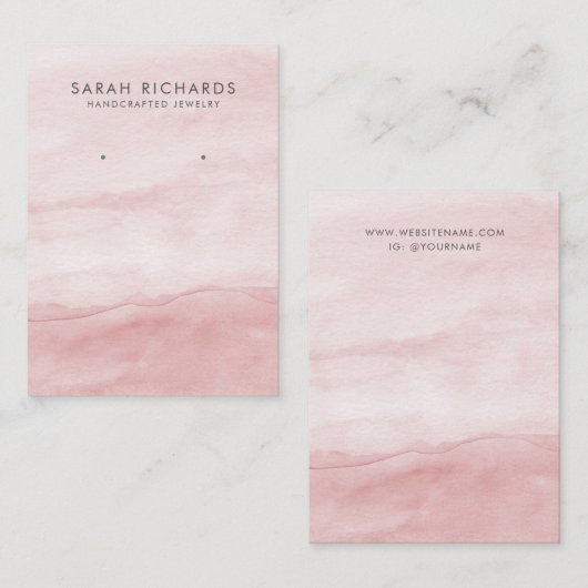 Pastel Roze Waterverf Sieraden Oorbel Display Visitekaartje (Voorkant / Achterkant)