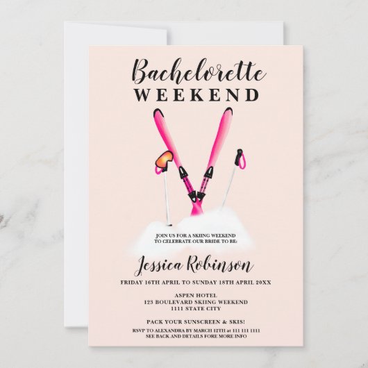 Pastel roze waterverf skizakweekend kaart (Voorkant)