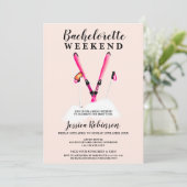 Pastel roze waterverf skizakweekend kaart (Staand voorkant)