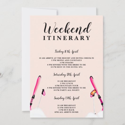 Pastel roze waterverf skizakweekend kaart (Achterkant)