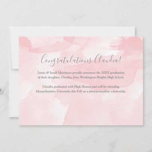 Pastel Roze Waterverf Was multi-foto Afstuderen Aankondiging (Achterkant)